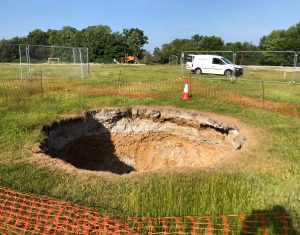 Subsurface laser scan survey of sinkhole in playing field