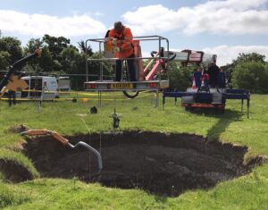 Underground 3D laser scan survey of second sinkhole and bell pit on playing field
